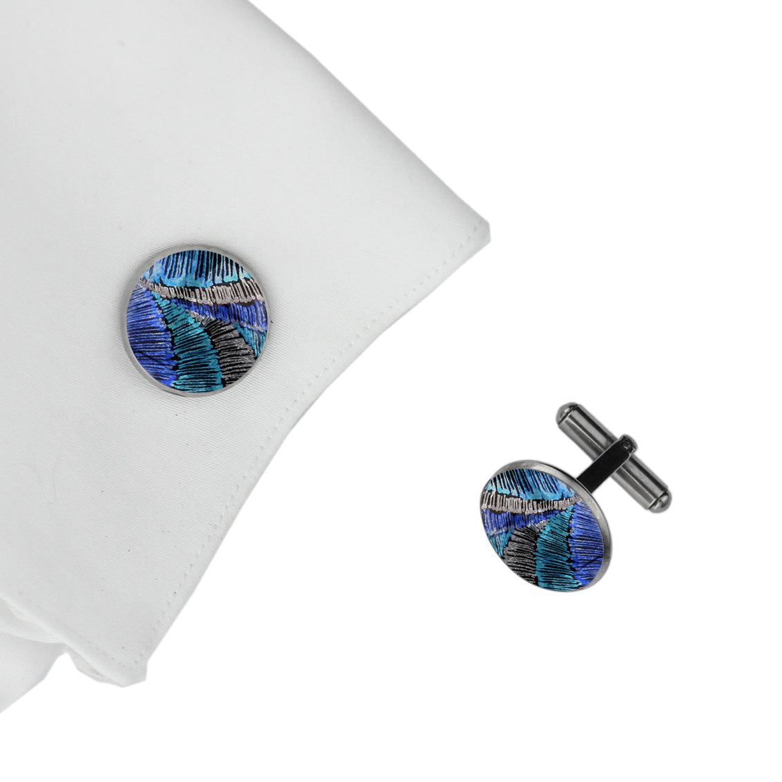 KERRY PERON ISLANDS BLUE ELEGANT CIRCLE CUFFLINKS - M120