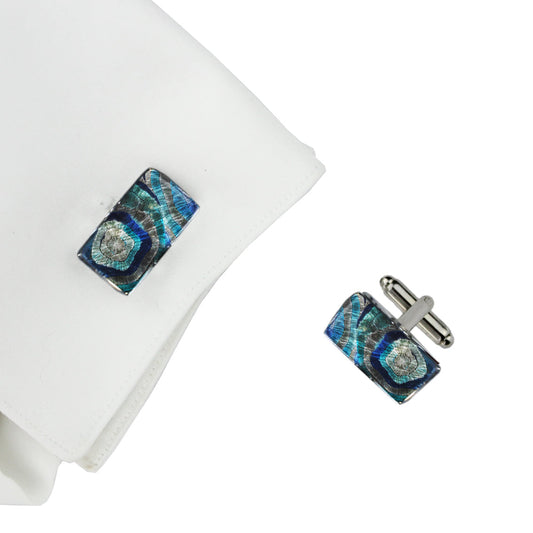 KERRY PERON ISLANDS BLUE ELEGANT RECTANGLE CUFFLINKS - D543