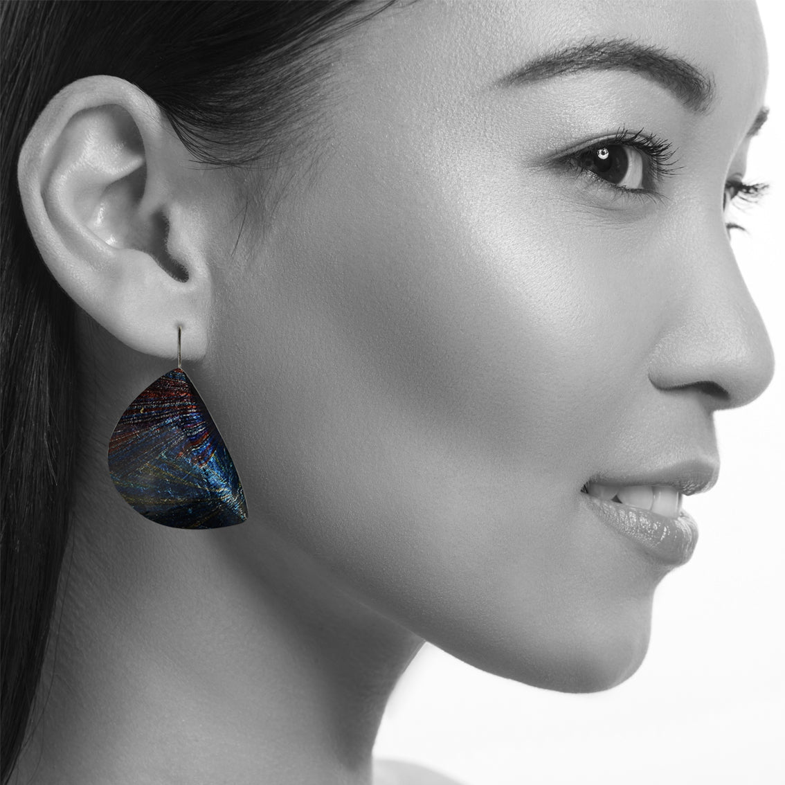 DANDLE DROP WOMAN SEA STORY MOON SHAPE BLUE LARGE EARRINGS - SD312