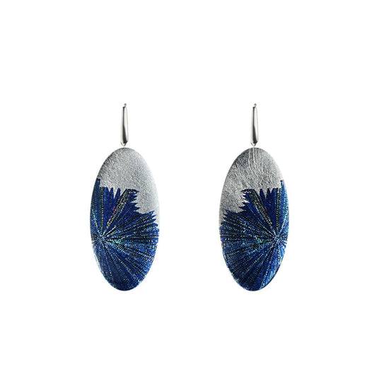 DANDLE DROP WOMAN SEA STORY STATEMENT XXL BLUE OVAL EARRINGS - SD313