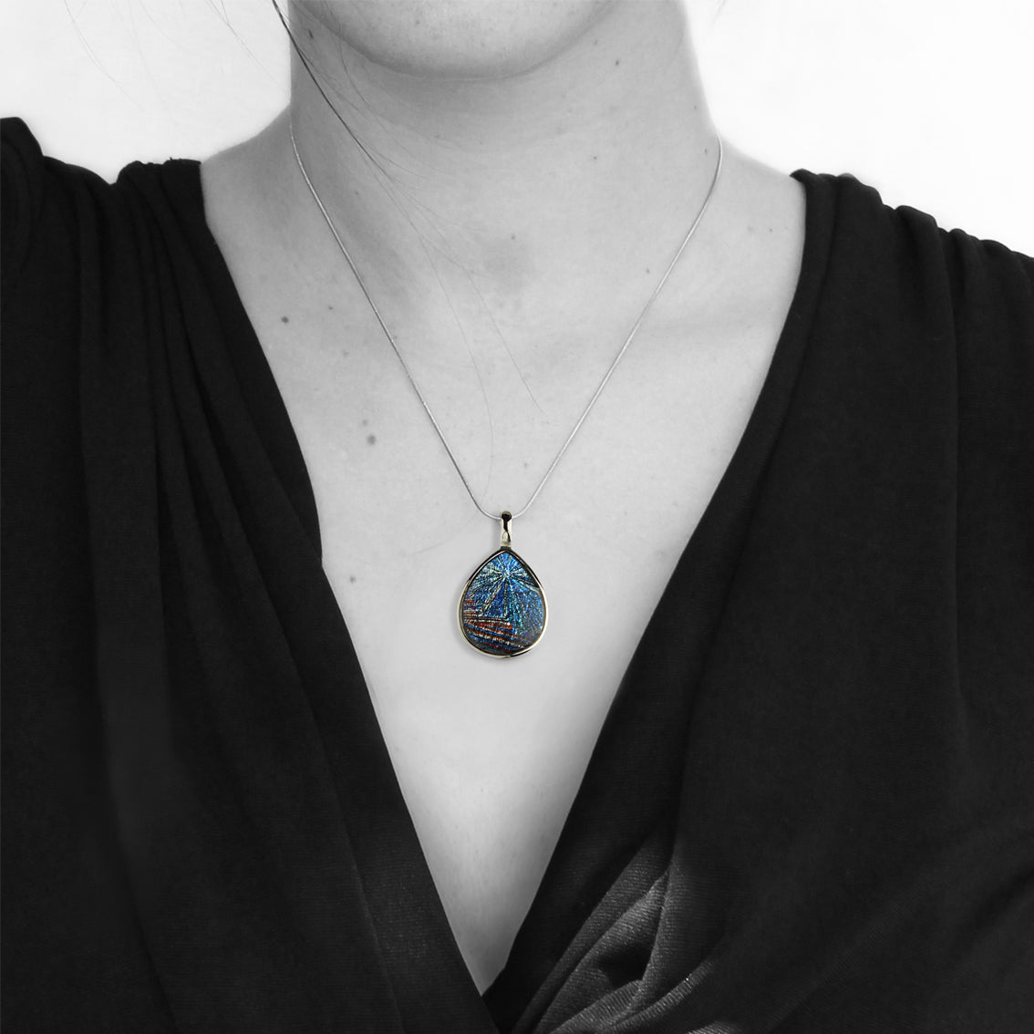 WOMAN SEA STORY BLUE DROP PENDANT ON A CHAIN NECKLACE - SD315S - on Satchel