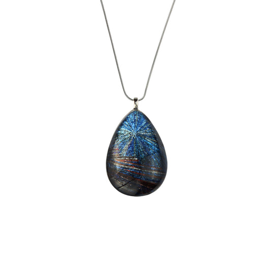 WOMAN SEA STORY BLUE LARGE DROP PENDANT ON A CHAIN NECKLACE - SD316