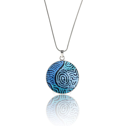 KIRSTY MINA BLUE CIRCLE PENDANT ON A CHAIN NECKLACE - M093S - on Satchel