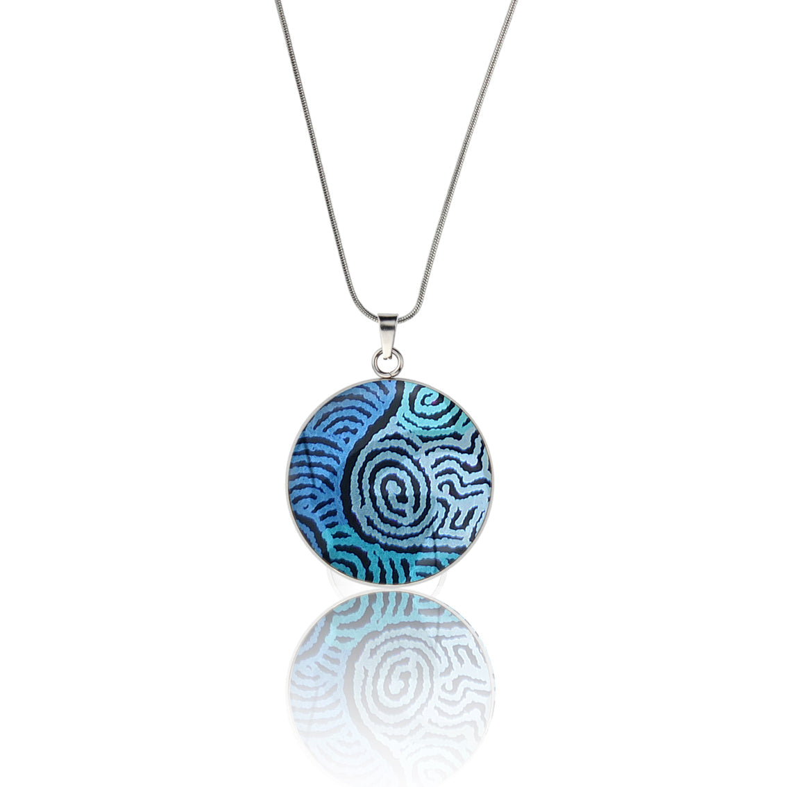 KIRSTY MINA BLUE CIRCLE PENDANT ON A CHAIN NECKLACE - M093 - in Circle Box