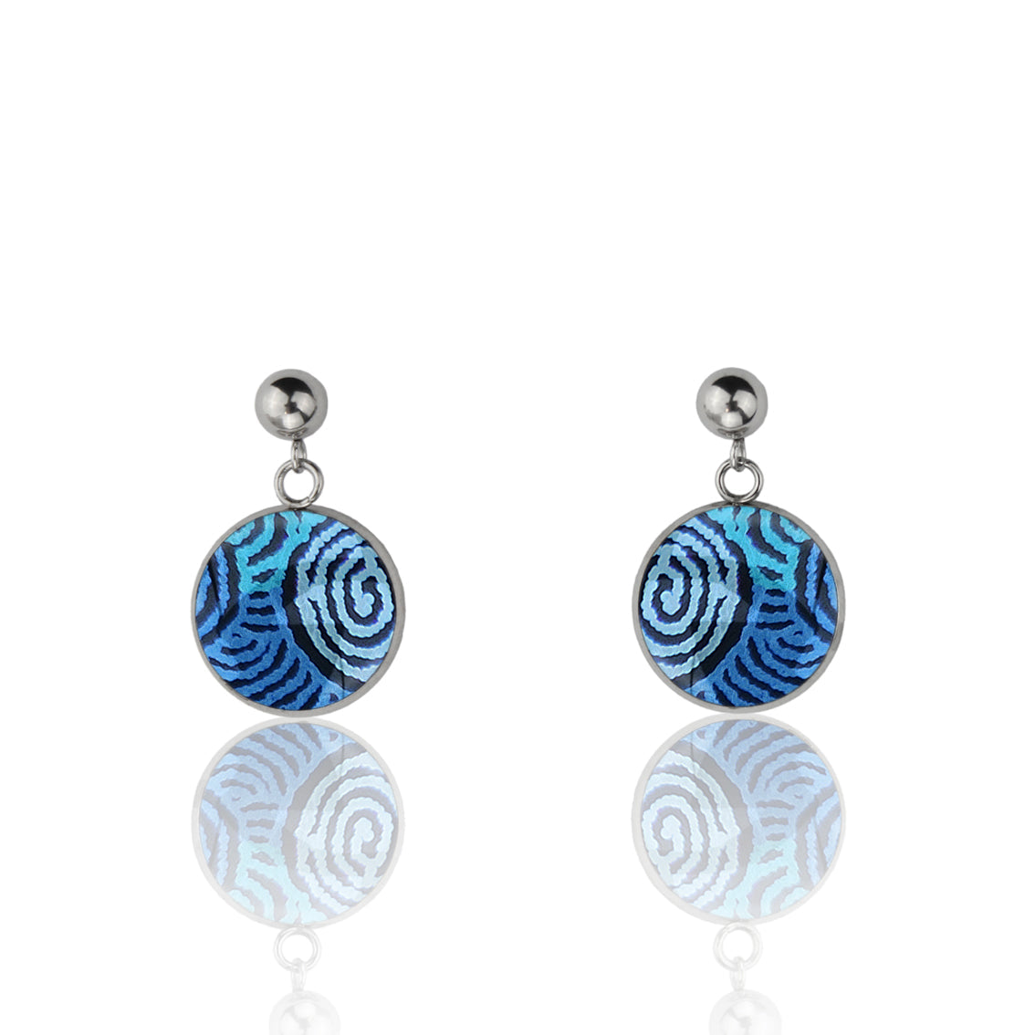 KIRSTY MINA BLUE DANGLE DROP CIRCLE EARRINGS - M092 - in Circle Box