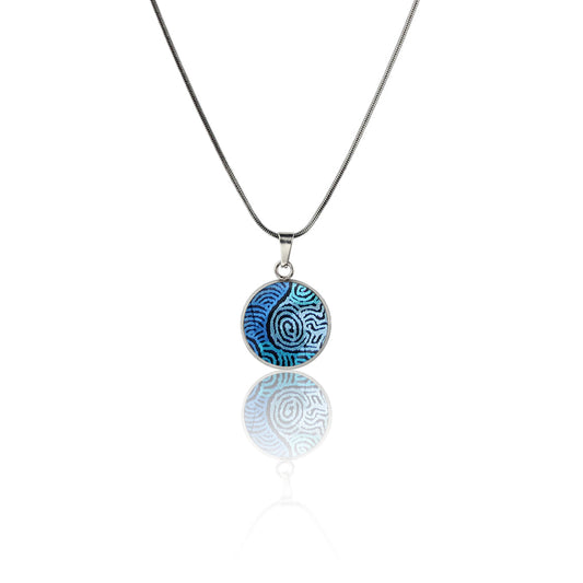KIRSTY MINA BLUE XS CIRCLE PENDANT ON A CHAIN NECKLACE - M094S - on Satchel