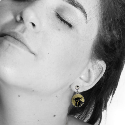 KOALA CLOSE-UP DANGLE DROP CIRCLE EARRINGS - MFY237 - in Circle Box