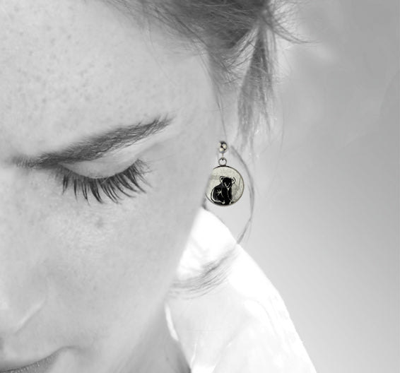 KOALA DANGLE DROP CIRCLE EARRINGS - MFY238 - in Circle Box