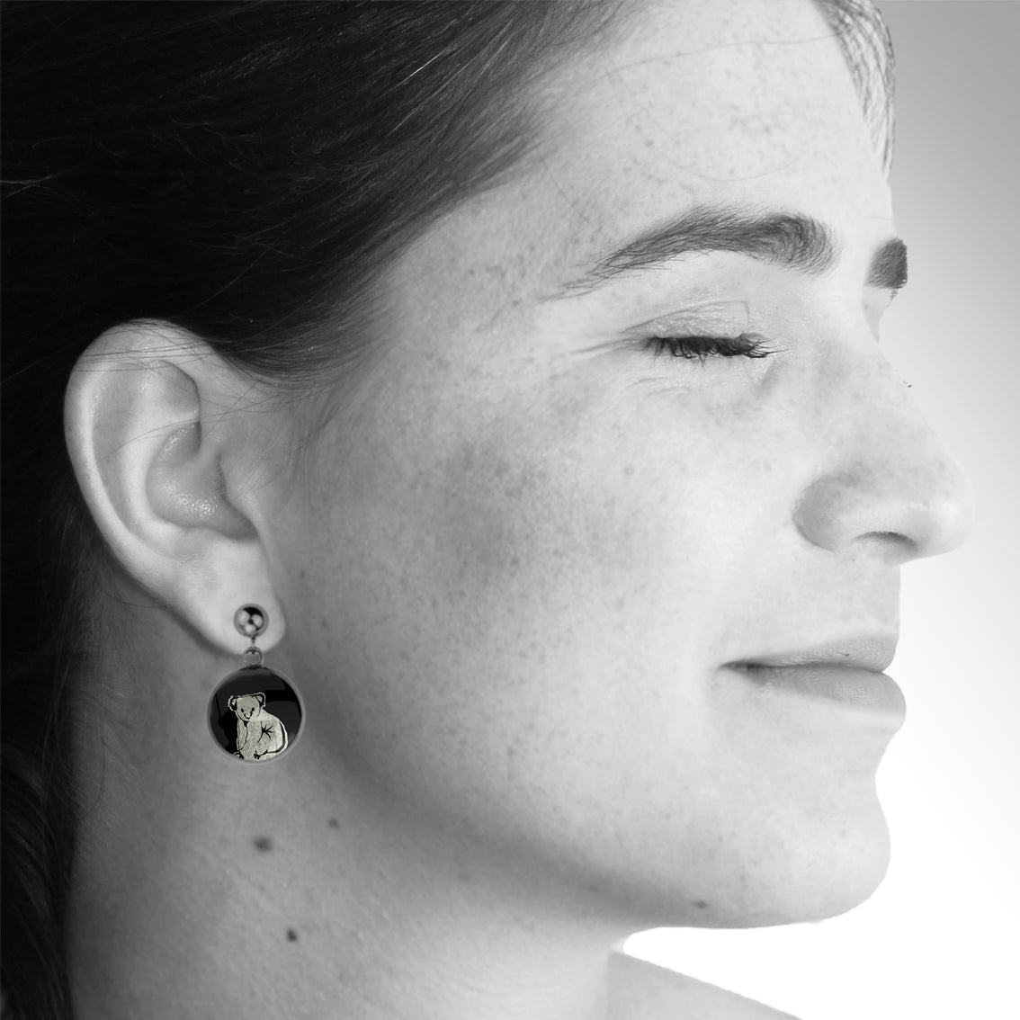 KOALA DANGLE DROP CIRCLE EARRINGS - MFY238 - in Circle Box