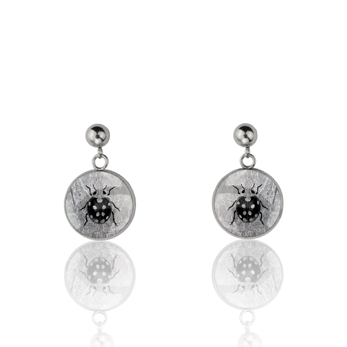 LADYBIRD DANGLE DROP CIRCLE EARRINGS - MFY263 - in Circle Box