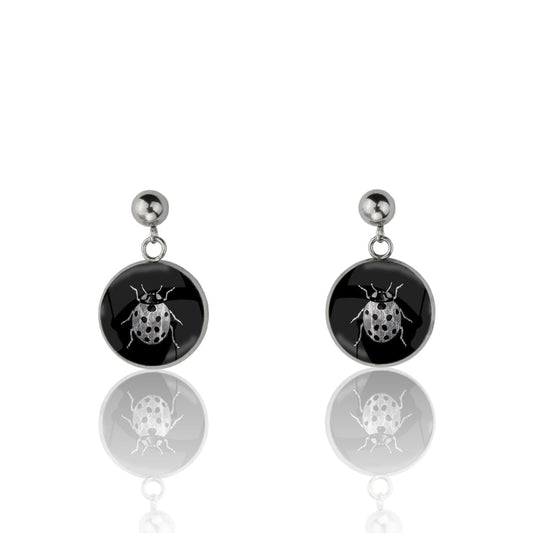 LADYBIRD DANGLE DROP CIRCLE EARRINGS - MFY263 - in Circle Box