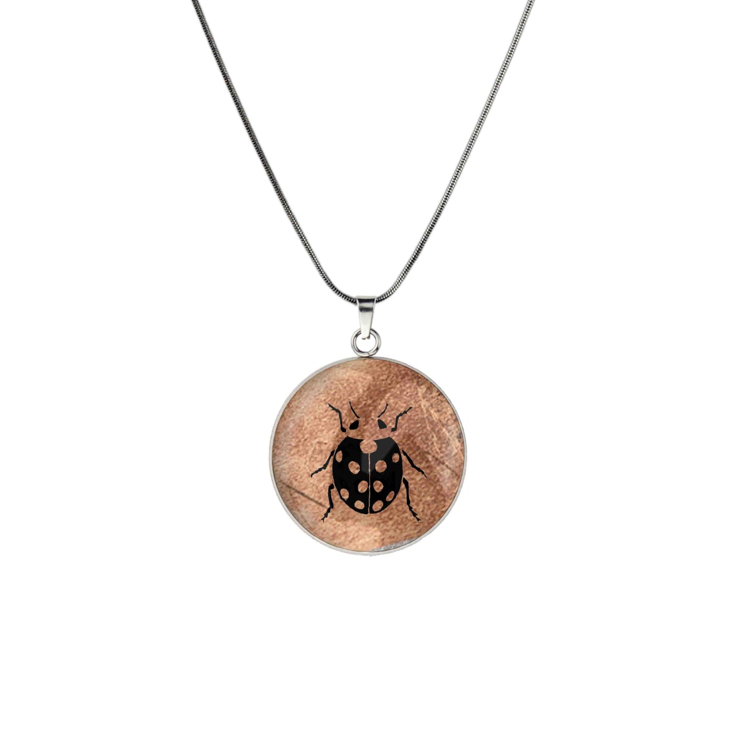 LADYBIRD CIRCLE PENDANT ON A CHAIN NECKLACE - MFY265 - in Circle Box