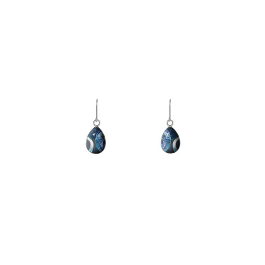 LANGUISHING WAVES OCEAN BLUE DANGLE XS DROP EARRINGS - D794 - in Circle Box