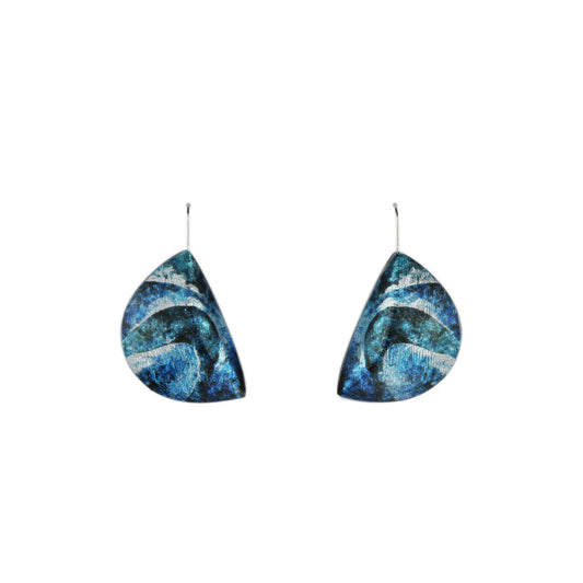 LANGUISHING WAVES OCEAN BLUE DANGLE LARGE EARRINGS - D749