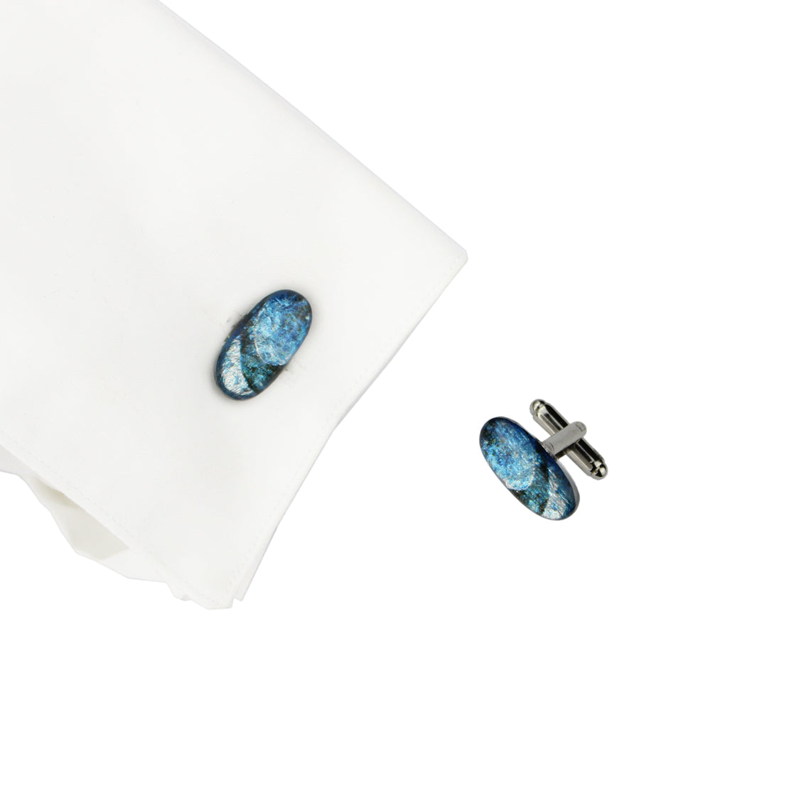 LANGUISHING WAVES OCEAN BLUE ELEGANT OVAL CUFFLINKS - D748
