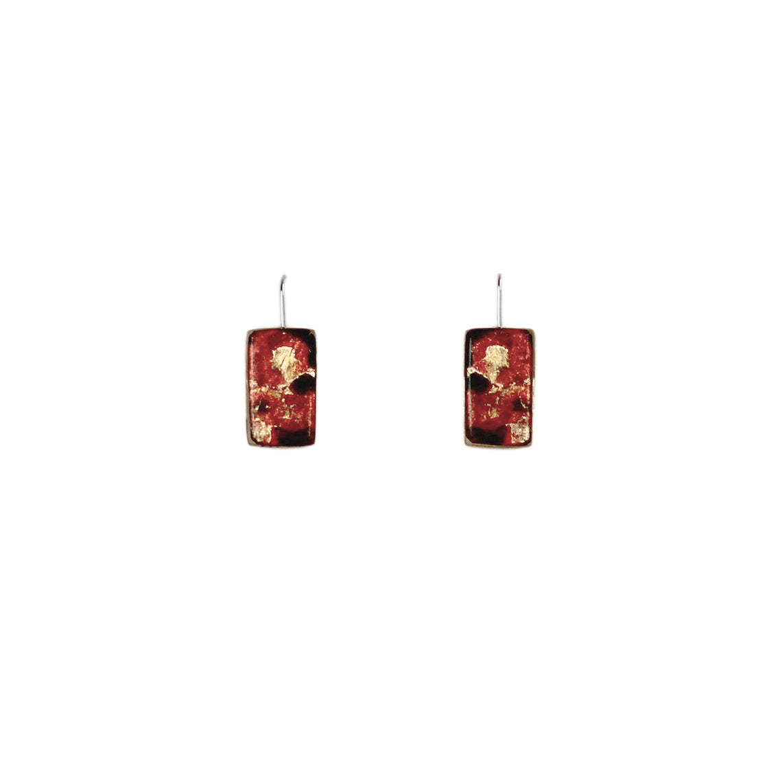 LAVA FLOODING ORANGE AND RED DANGLE DROP SMALL RECTANGLE EARRINGS - D519
