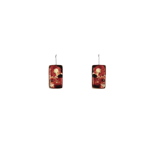 LAVA FLOODING ORANGE AND RED DANGLE DROP SMALL RECTANGLE EARRINGS - D519