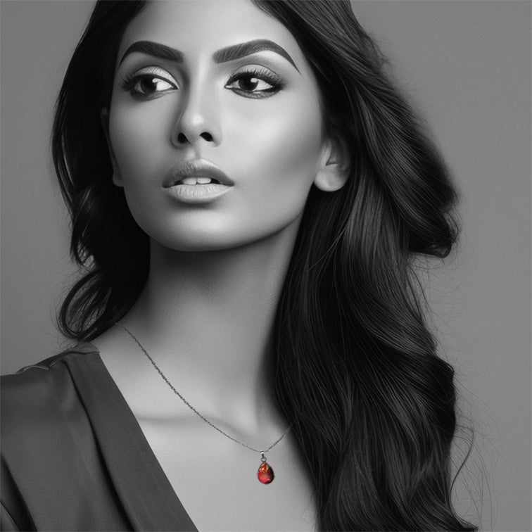 LAVA FLOODING ORANGE AND RED XS DROP PENDANT ON A CHAIN NECKLACE - D800S - on Satchel