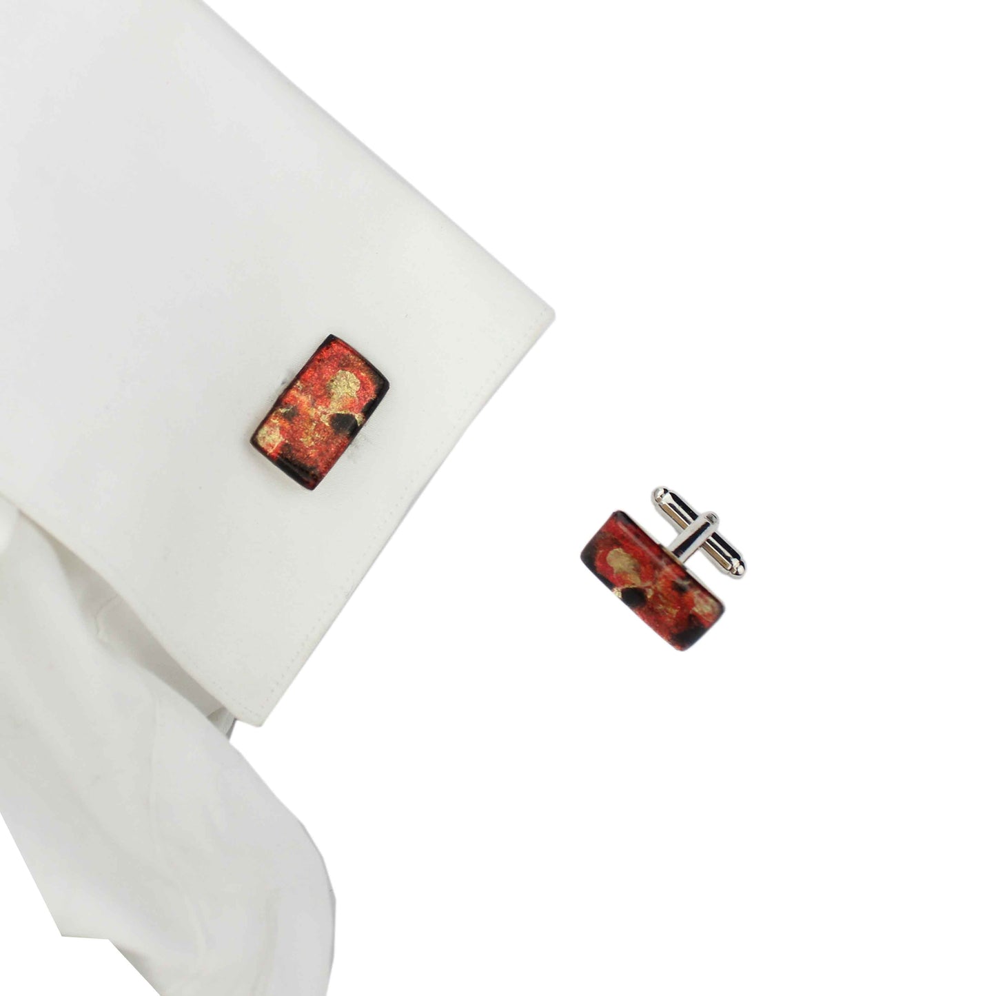 LAVA FLOODING ORANGE AND RED ELEGANT RECTANGLE CUFFLINKS - D524