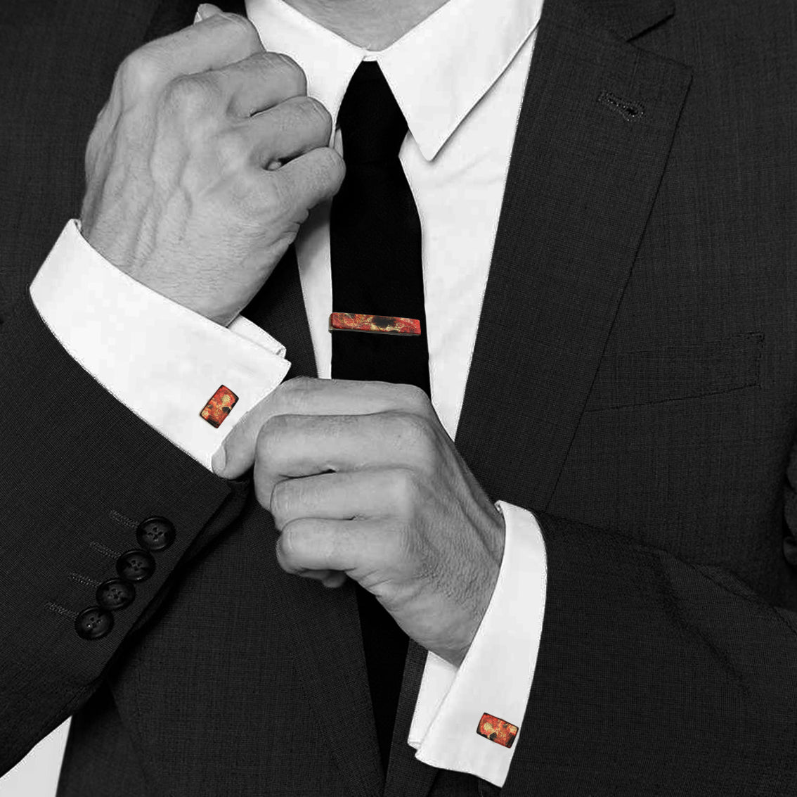 LAVA FLOODING ORANGE AND RED ELEGANT TIE-CLIP - D046