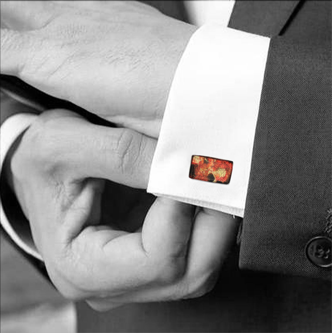 LAVA FLOODING ORANGE AND RED ELEGANT RECTANGLE CUFFLINKS - D524
