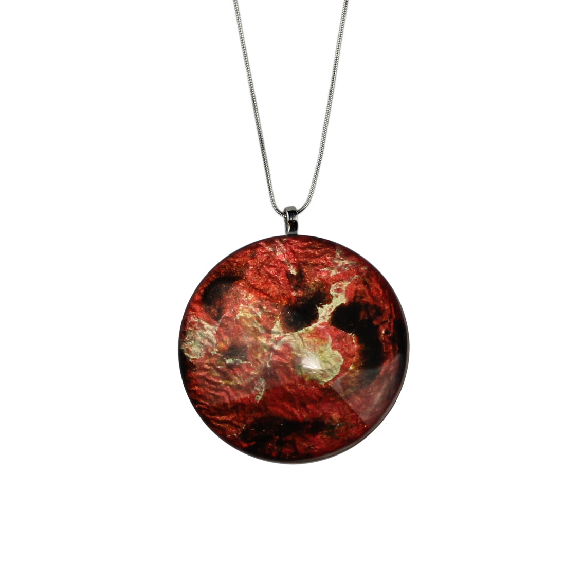 LAVA FLOODING ORANGE AND RED LARGE CIRCLE PENDANT ON A CHAIN NECKLACE - D520