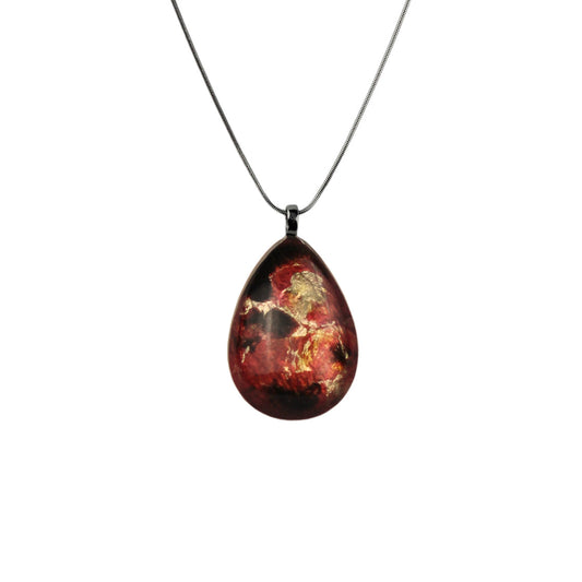 LAVA FLOODING ORANGE AND RED LARGE DROP PENDANT ON A CHAIN NECKLACE - D518