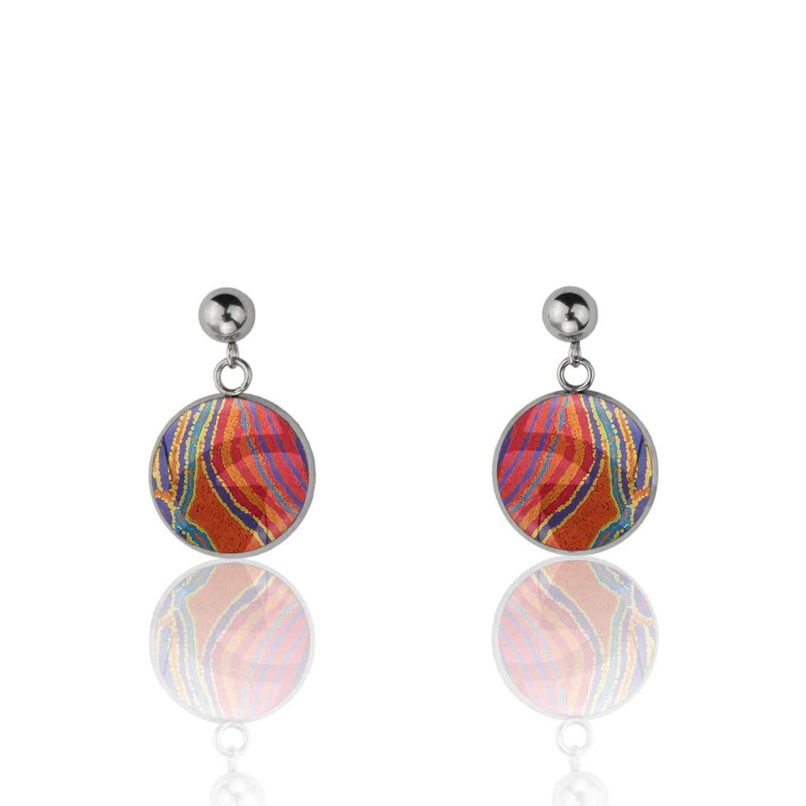 LIDDY DOGWOOD TREE ORANGE DANGLE DROP CIRCLE EARRINGS - M050 - in Circle Box