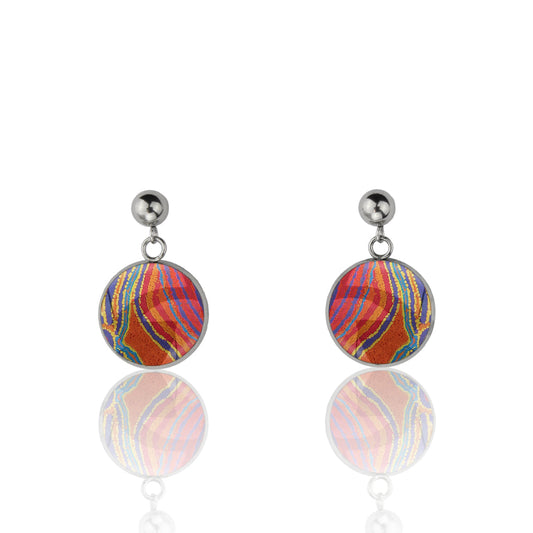 LIDDY DOGWOOD TREE ORANGE DANGLE DROP CIRCLE EARRINGS - M050 - in Circle Box