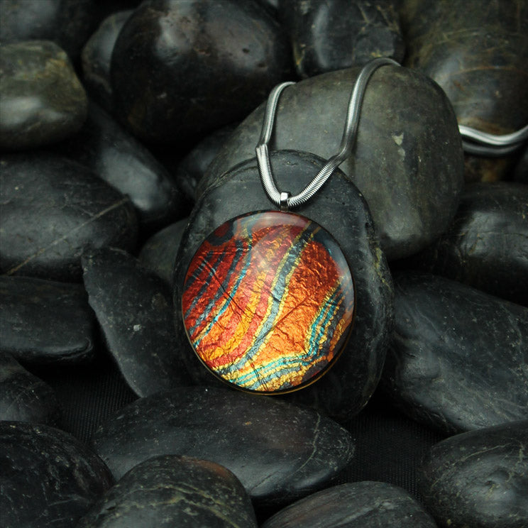 LIDDY DOGWOOD TREE ORANGE LARGE CIRCLE PENDANT ON A CHAIN NECKLACE - D234