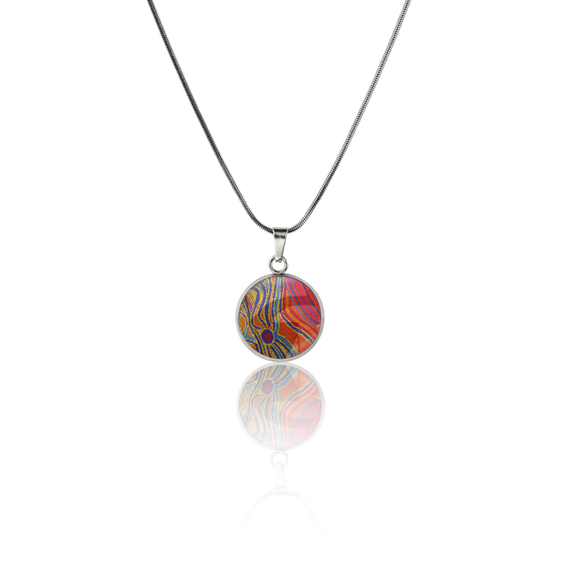 LIDDY DOGWOOD TREE ORANGE XS CIRCLE PENDANT ON A CHAIN NECKLACE - M098S - on Satchel