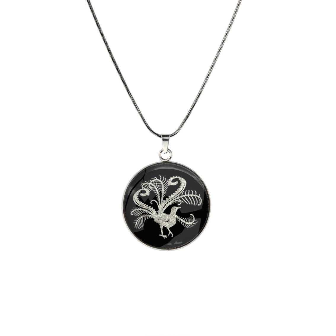 LYREBIRD CIRCLE PENDANT ON A CHAIN NECKLACE - in Circle Box