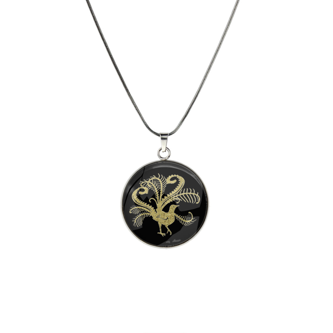 LYREBIRD CIRCLE PENDANT ON A CHAIN NECKLACE - in Circle Box