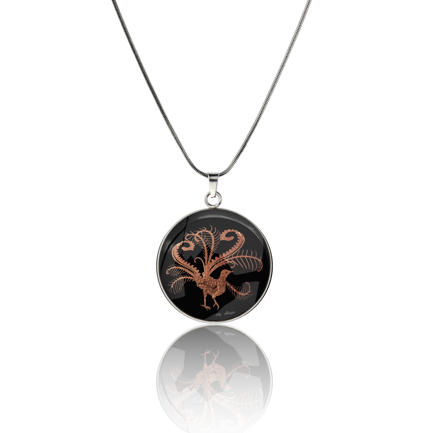 LYREBIRD CIRCLE PENDANT ON A CHAIN NECKLACE - in Circle Box