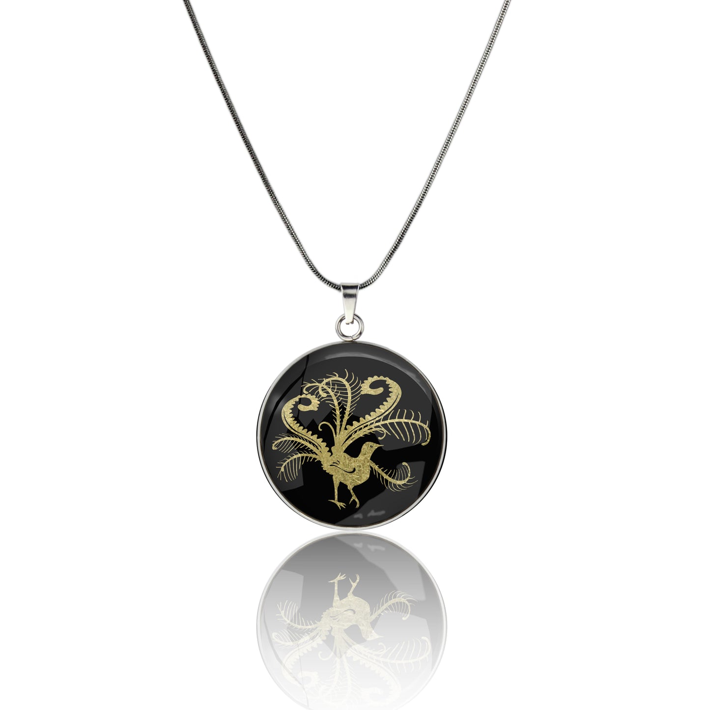 LYREBIRD CIRCLE PENDANT ON A CHAIN NECKLACE - in Circle Box