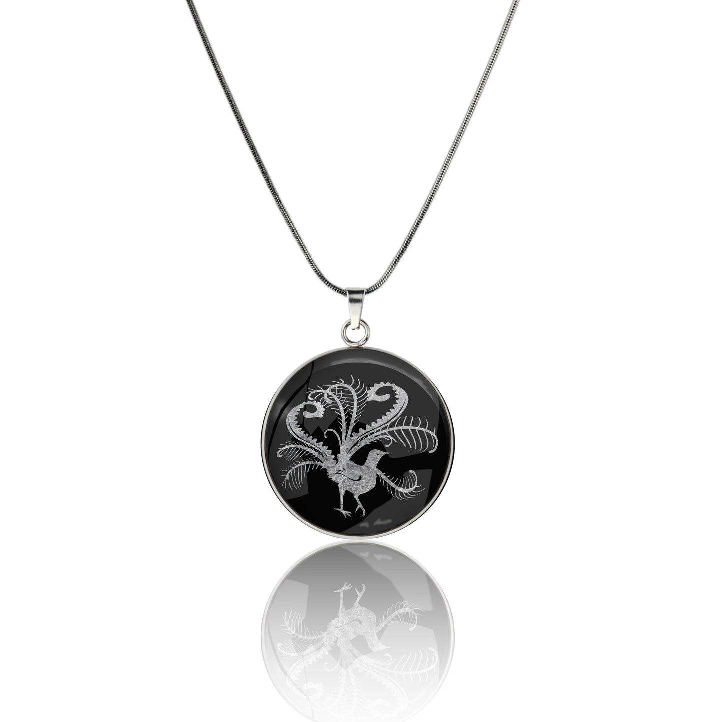 LYREBIRD CIRCLE PENDANT ON A CHAIN NECKLACE - in Circle Box