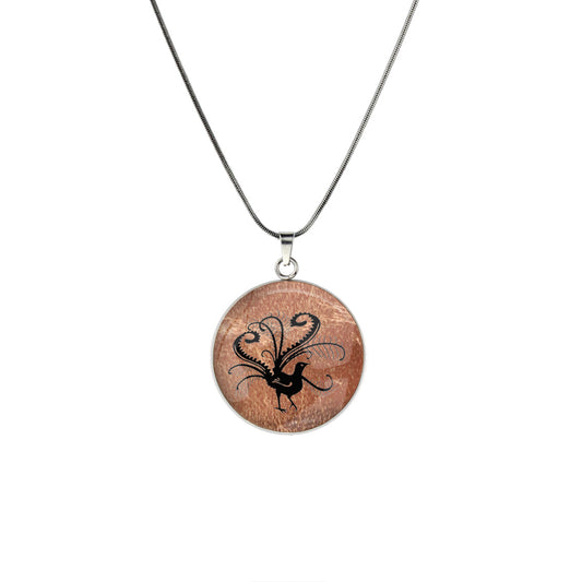 LYREBIRD CIRCLE PENDANT ON A CHAIN NECKLACE - in Circle Box