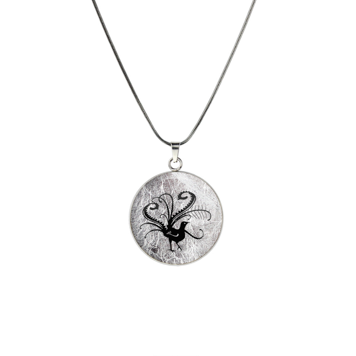 LYREBIRD CIRCLE PENDANT ON A CHAIN NECKLACE - in Circle Box