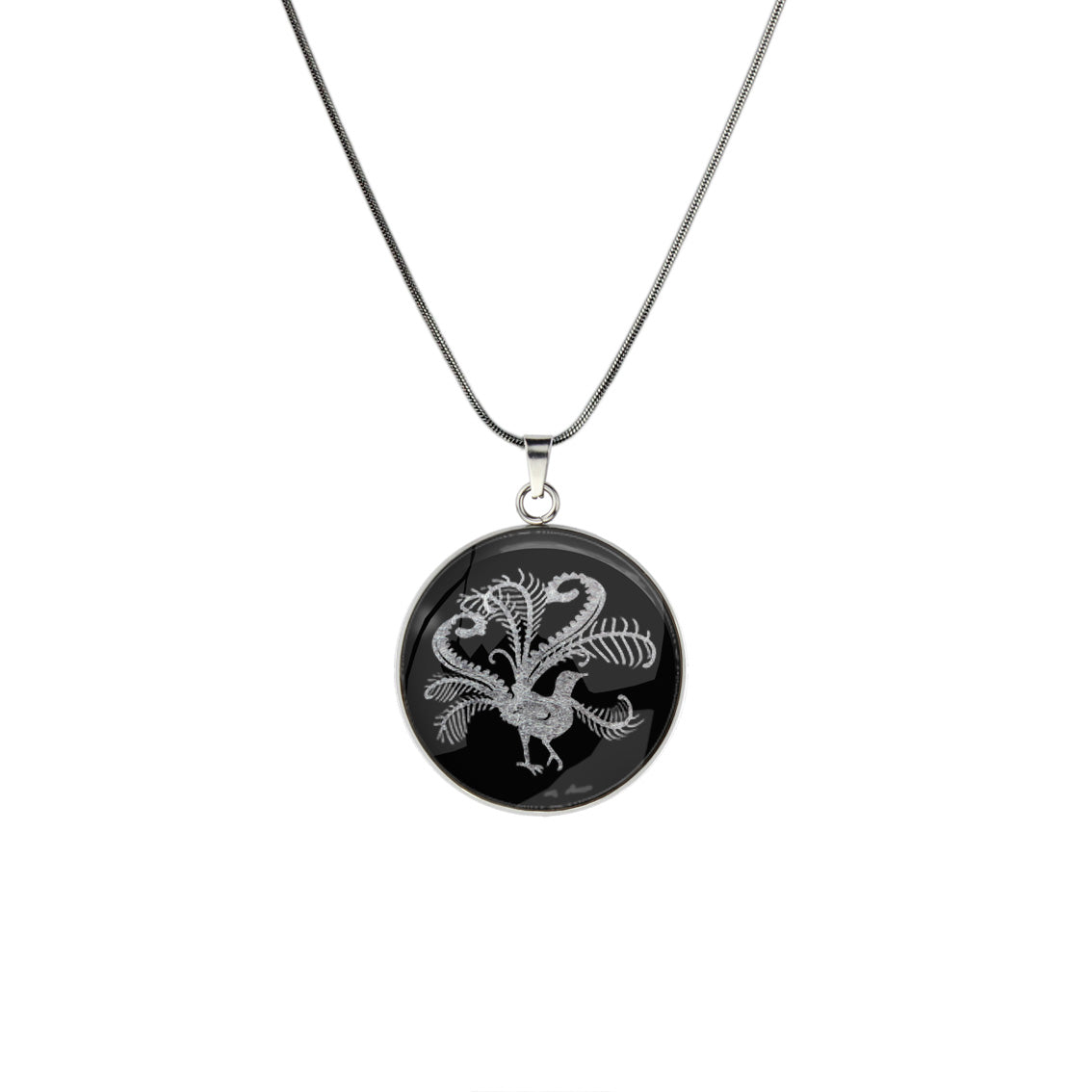 LYREBIRD CIRCLE PENDANT ON A CHAIN NECKLACE - in Circle Box