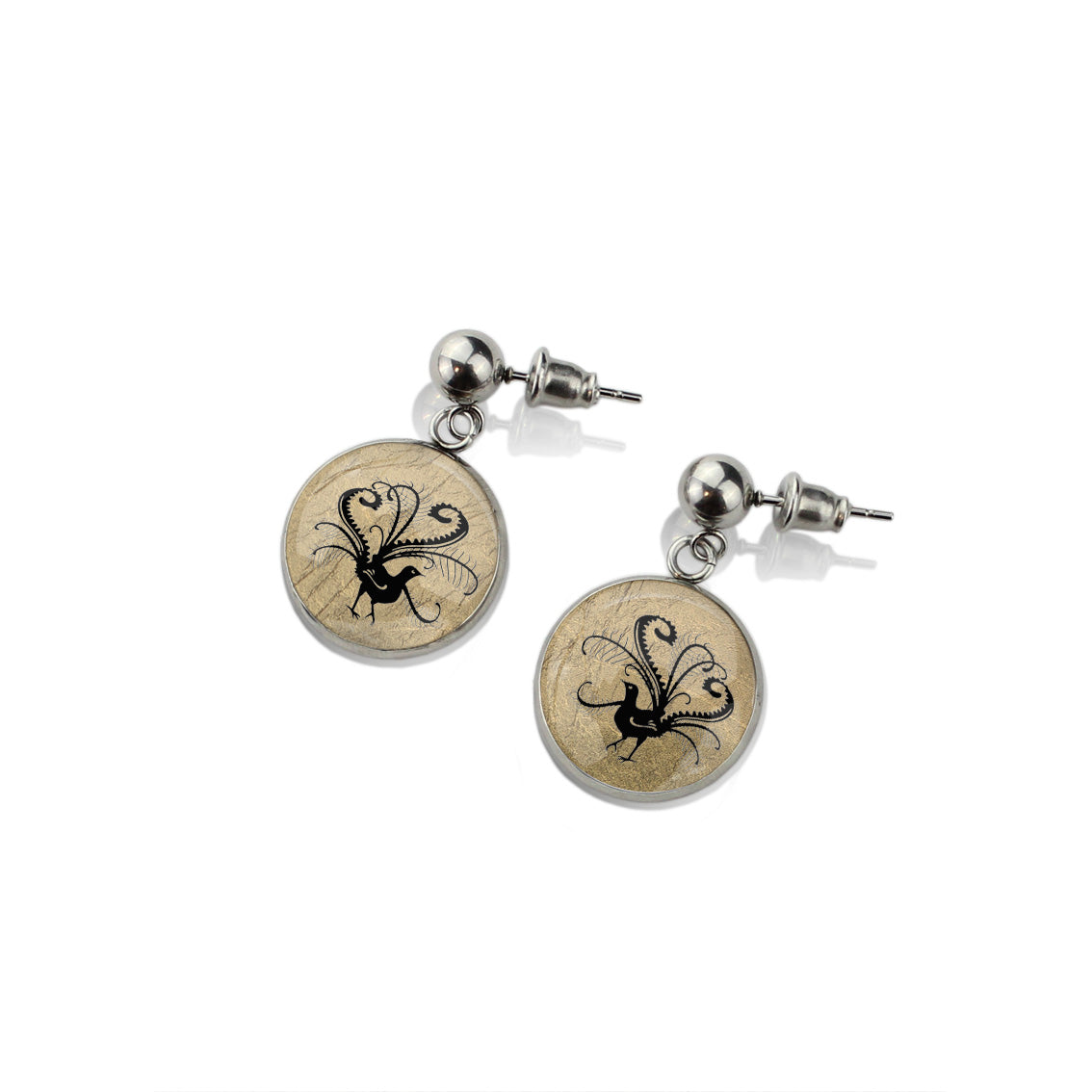 LYREBIRD DANGLE DROP CIRCLE EARRINGS - in Circle Box