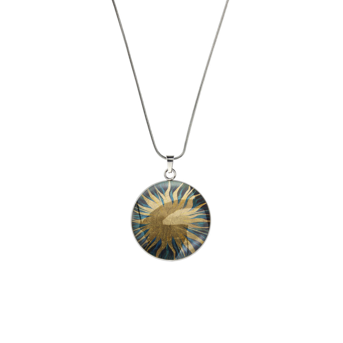 GREEN SUN CIRCLE PENDANT ON A CHAIN NECKLACE - M210 - in Circle Box