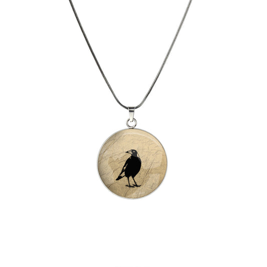 MAGPIE CIRCLE PENDANT ON A CHAIN NECKLACE - on Satchel