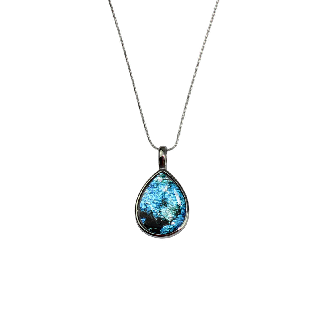 MEDITATION BLUE CIRCLE DROP PENDANT ON A CHAIN NECKLACE - M019 - in Circle Box