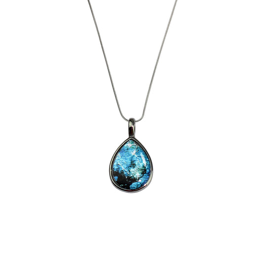MEDITATION BLUE CIRCLE DROP PENDANT ON A CHAIN NECKLACE - M019S - on Satchel