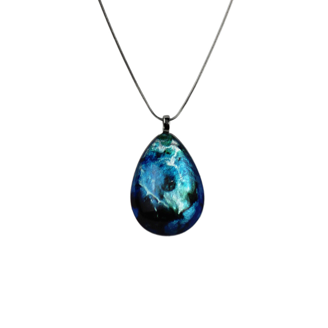 MEDITATION BLUE LARGE DROP PENDANT ON A CHAIN NECKLACE - D498