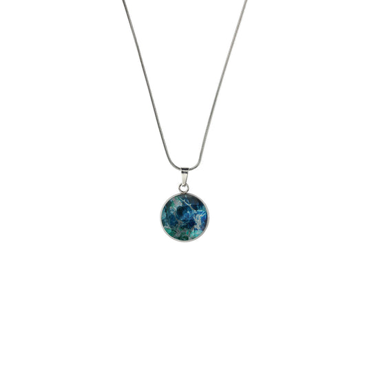 MEDITATION BLUE CIRCLE XS CIRCLE PENDANT ON A CHAIN NECKLACE - M201S - on Satchel