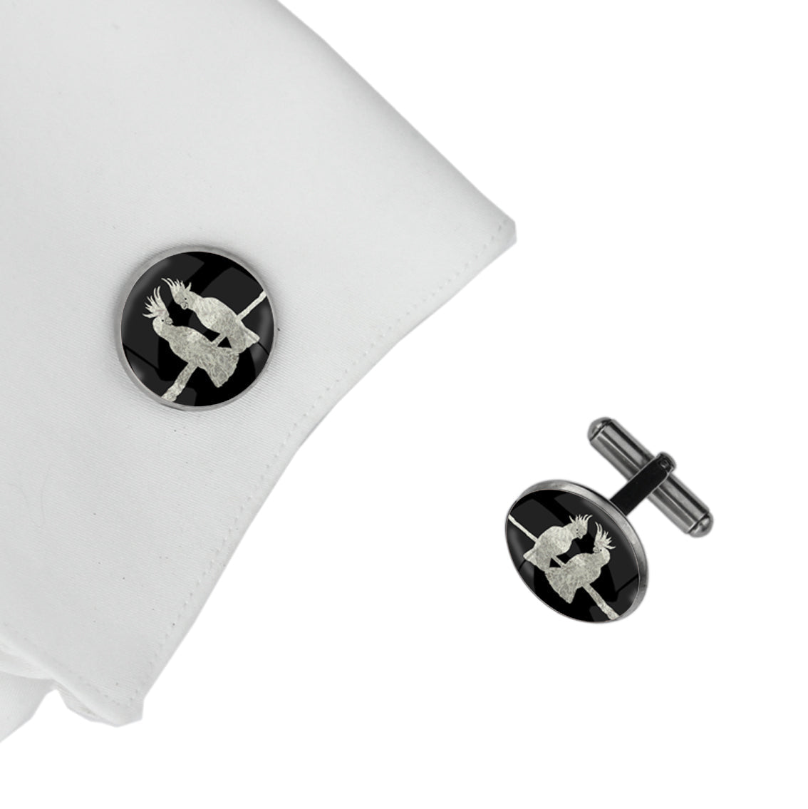 COCKATOO COUPLE CIRCLE ELEGANT CUFFLINKS - MFY226