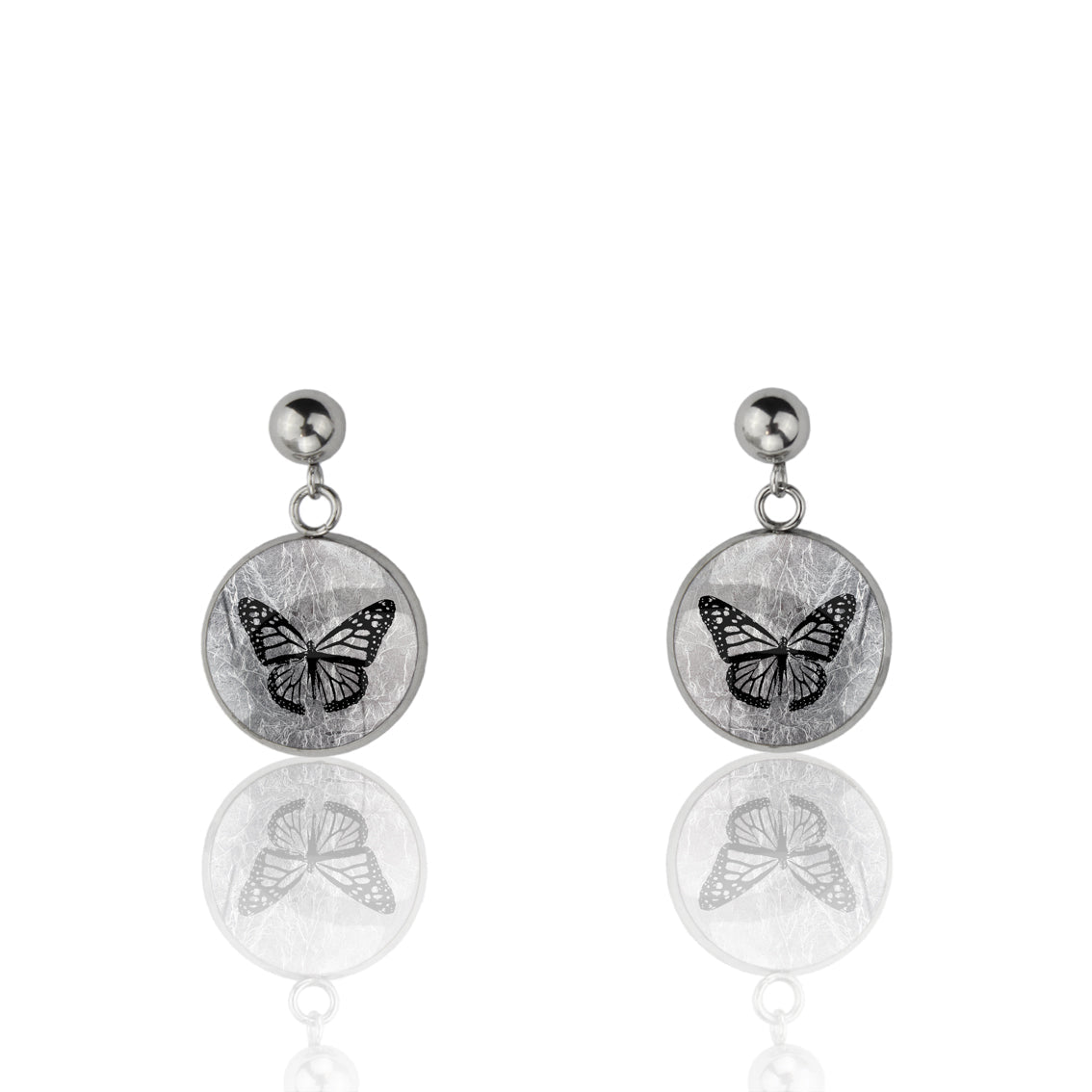 BUTTERFLY DANGLE DROP CIRCLE EARRINGS - MFY255 - in Circle Box