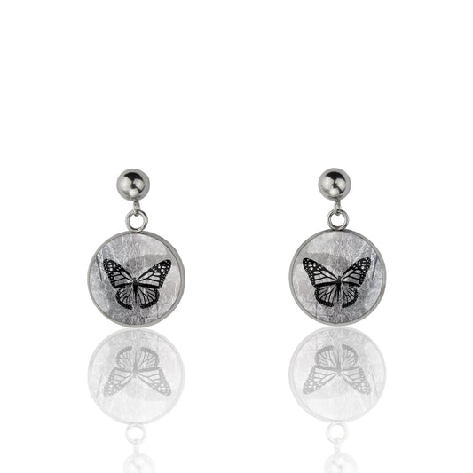 BUTTERFLY DANGLE DROP CIRCLE EARRINGS - MFY255S - on Satchel