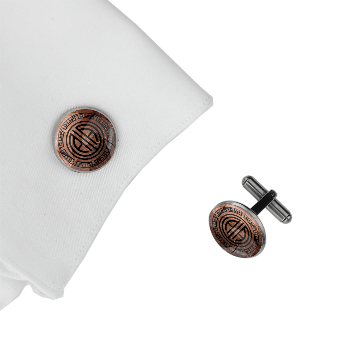 INITIAL GREEK FRIEZE ART DECO CIRCLE ELEGANT CUFFLINKS - MFY346